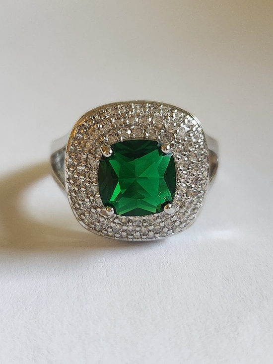 Jewelry - New 925 Silver Cushion Cut Emerald Diamond Adjustable Ring